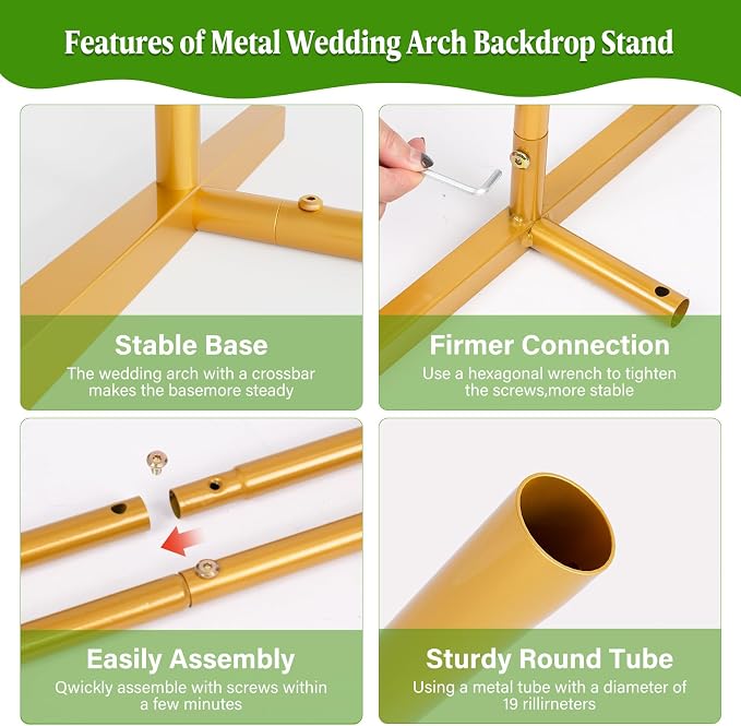 Metal Arch Backdrop Stand Wedding Arch Frame Set of 3 Gold Backdrop Arch Stand - Image 7
