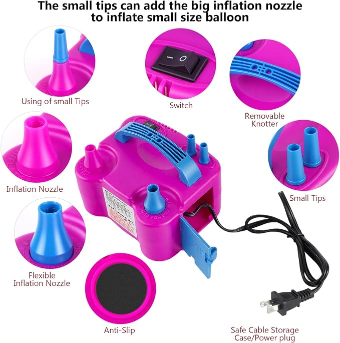 Electric Balloon Pump with Dual Nozzle & 2 Tying Tools | 110V 600W Portable - Image 2