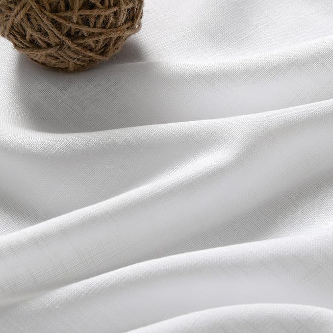 White Linen Cafe Curtains 30 Inch Length Privacy Light Filtering Semi Sheer - Image 3