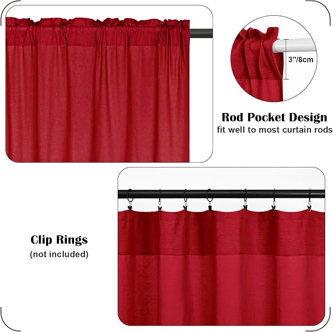 Farmhouse Kitchen Curtains 24 Inch Length, Rustic Cotton Linen Tier Curtain - Image 8