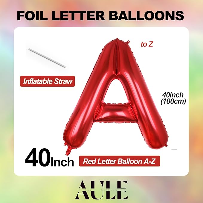 AULE 40 Inch Red V Balloon Letter Foil A-Z Birthday Big Alphabet | Birthday - Image 3
