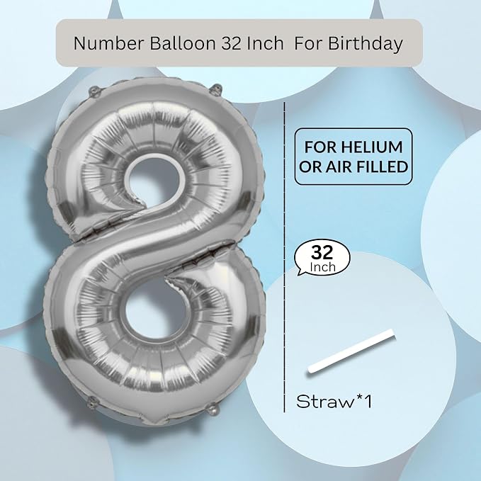 Candy Blue Number Balloon 8 Mylar Foil Balloons 32 inch - Image 8