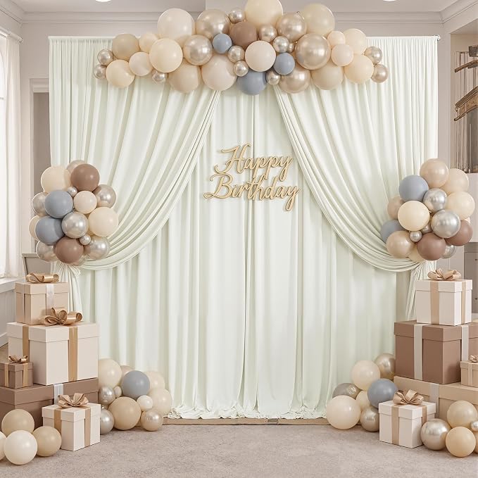 20ft x 10ft Wrinkle Free Ivory Backdrop Curtains - Image 4