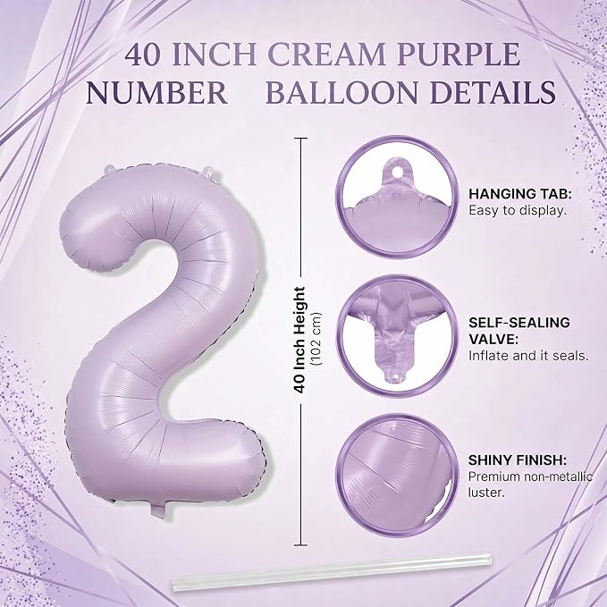Cream Purple Number 12 Balloon 40 Inch, Foil Digits - Image 4