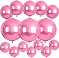 15 Pcs Pink Round Foil Balloons, 22/15/10 Inch 4D Ball Balloons Pink Ball by Sowide