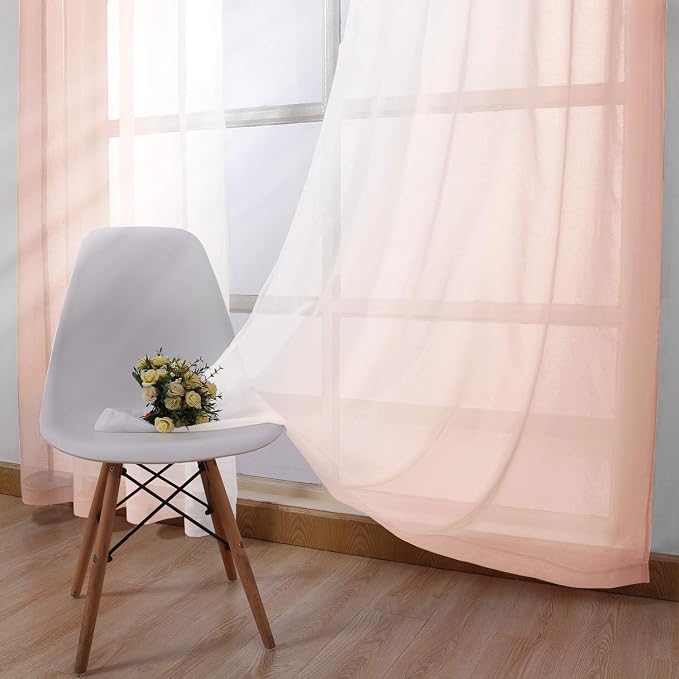 DWCN Blush Pink Faux Linen Ombre Sheer Curtains - Image 2