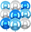 Blue Silver Round Foil Balloons 9 pcs, Metallic Giant 4D Round Balloons 22 Inch by Cledeco