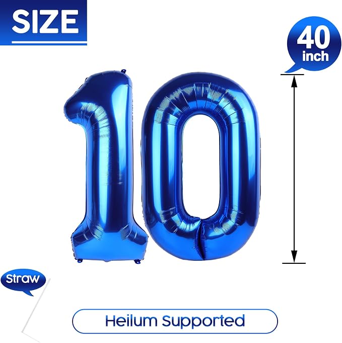 10 Balloon - Metallic Blue Birthday Number Balloons, 40 Inch Decorations | - Image 5