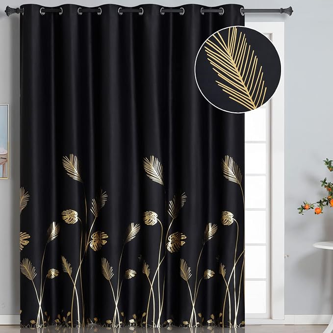 Black Blackout Curtain for Sliding Glass Door 80W x 96L Inch Light Blocking by ESTELARTEXTILER