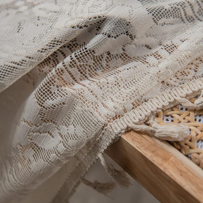 Sutuo Home Crochet Boho Curtains Rose Florals Embroidery, Sheer Lace Handmade - Image 3