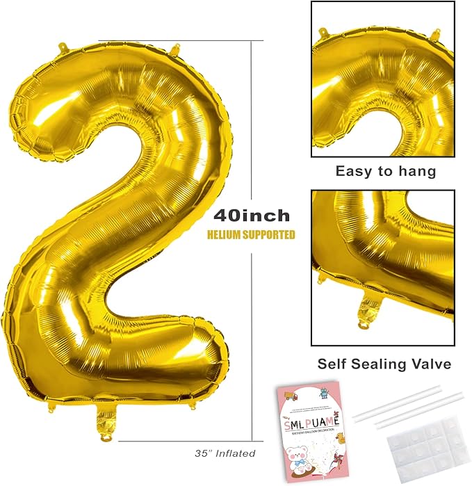 40 Inch Gold 20 Balloon Number, 20th Birthday Decoration Boys Girls | Large - Image 3