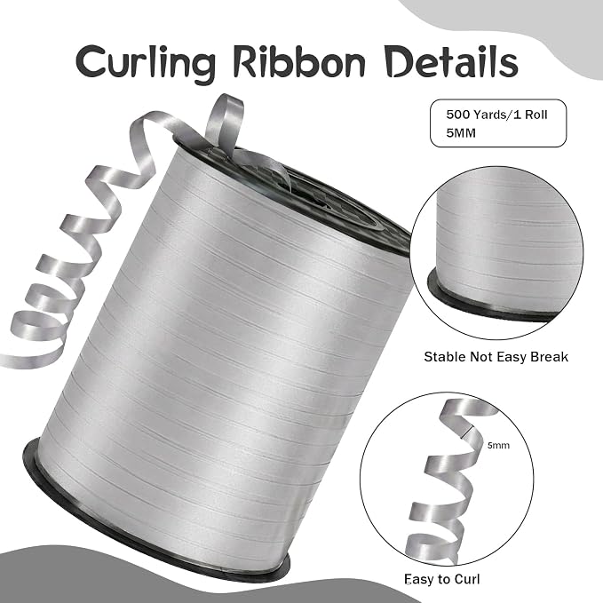 500 Yards Curling Ribbon， Silver Balloon String Ribbon，for Gift Wrapping，Party - Image 2