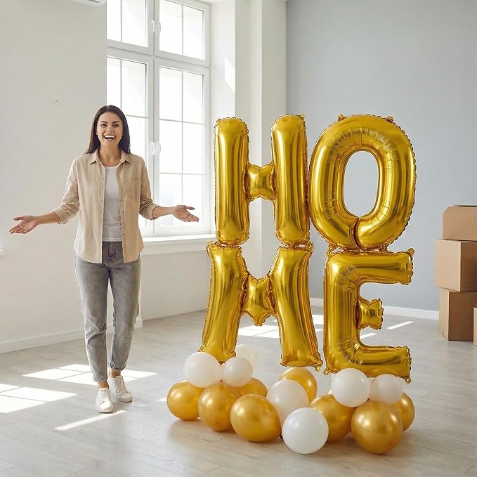 Gold Letter E Balloons, 40 Inch Large Foil Letter Balloons, Custom Phrase - Image 5