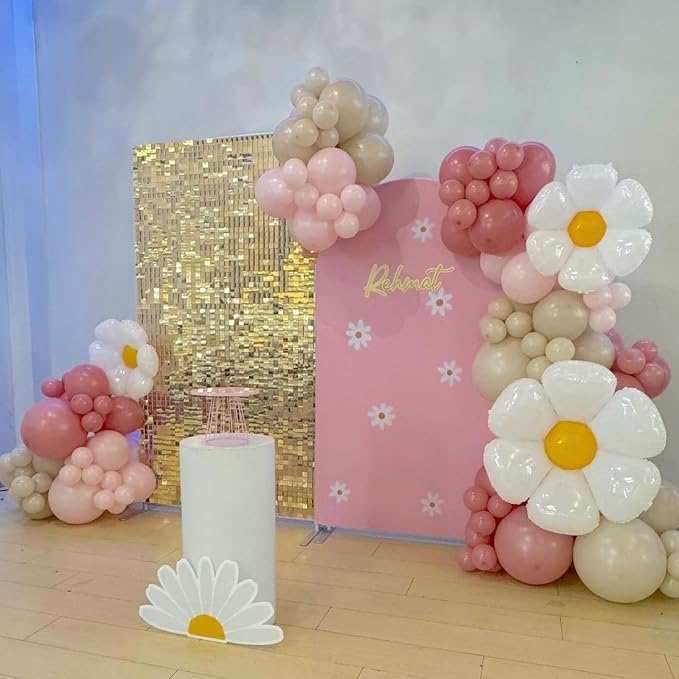 Daisy Balloon Garland Arch Kit, Retro Pink Sand White Hippie Boho Flower - Image 4