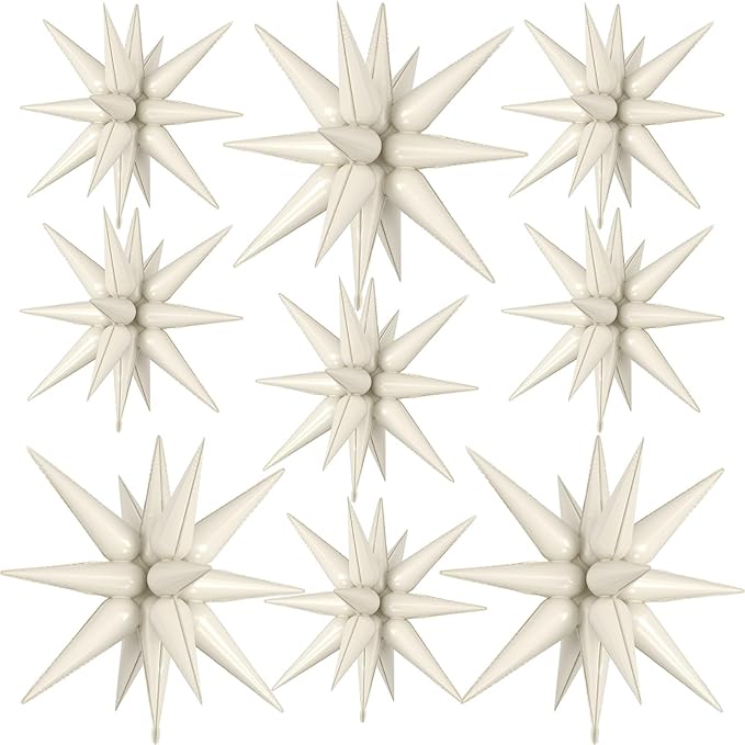 9Pcs Cream White Star Balloons, Large Explosion Star Foil Balloons, Cone Mylar by Dagelar