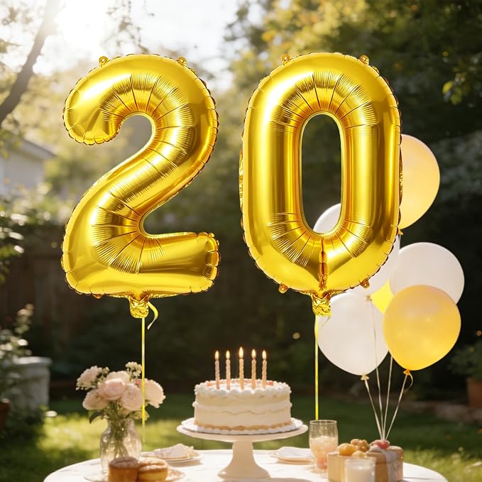 40 Inch Number 20 Balloons for 20th Birthday Party Decorations, 0-100 Gold - Image 3