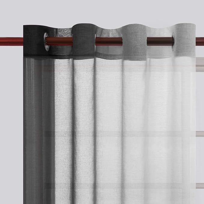 DWCN Black Faux Linen Ombre Sheer Curtains - Image 3