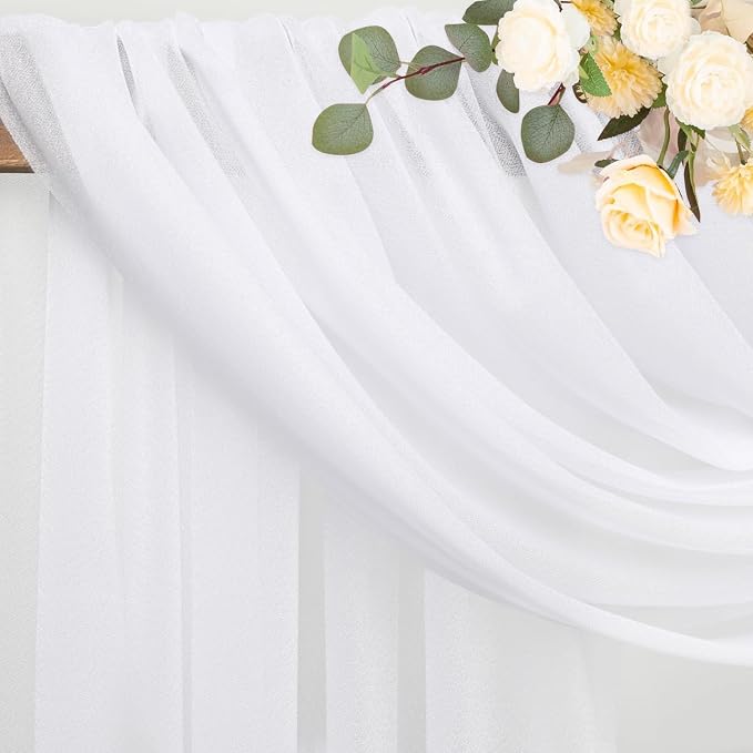 White Wedding Arch Draping Fabric Backdrop Drapes Sheer 3 Panels | 28.7"x20FT - Image 4