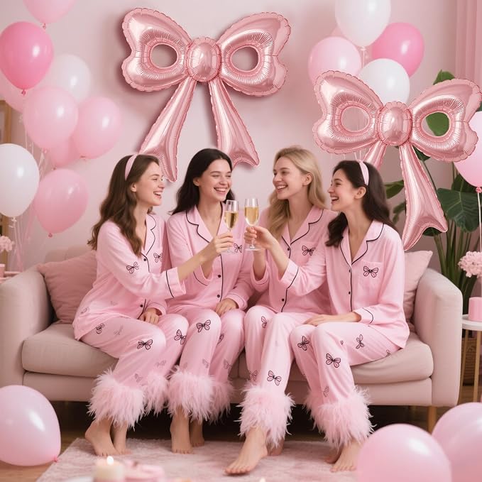 4 Pcs Pink Bow Balloons, 31”Huge Bow Aluminum Foil Balloons - Image 4
