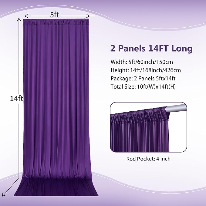 10×14 ft Purple Wrinkle Free Backdrop Curtain, Soft Silky Polyester Wedding - Image 4