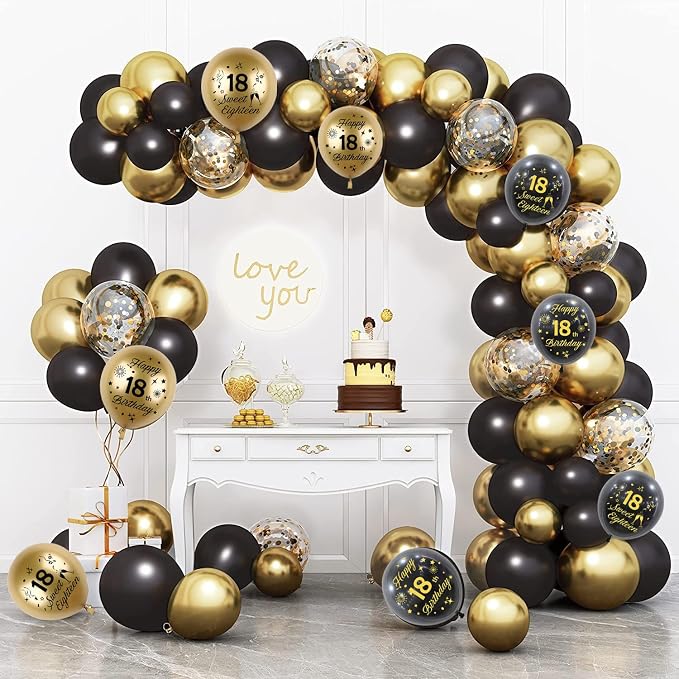 Black Gold 50th Birthday Balloons Pack of 15 Men Women Happy 50th Birthday - Image 7