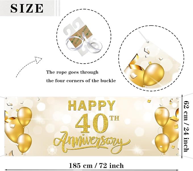 Large Happy 40th Anniversary Banner 40 Wedding Company Retirement Anniversary - Image 2