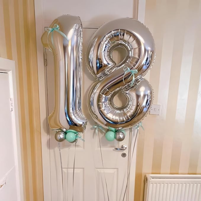 Silver 4 Balloon, 40 Inch Number 4 Balloon, 4 Birthday Balloon Decorations - Image 6