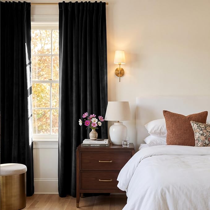 Blackout Black Velvet Curtains for Home Theater, W42 x L96, 2 Panels | 300GSM - Image 8