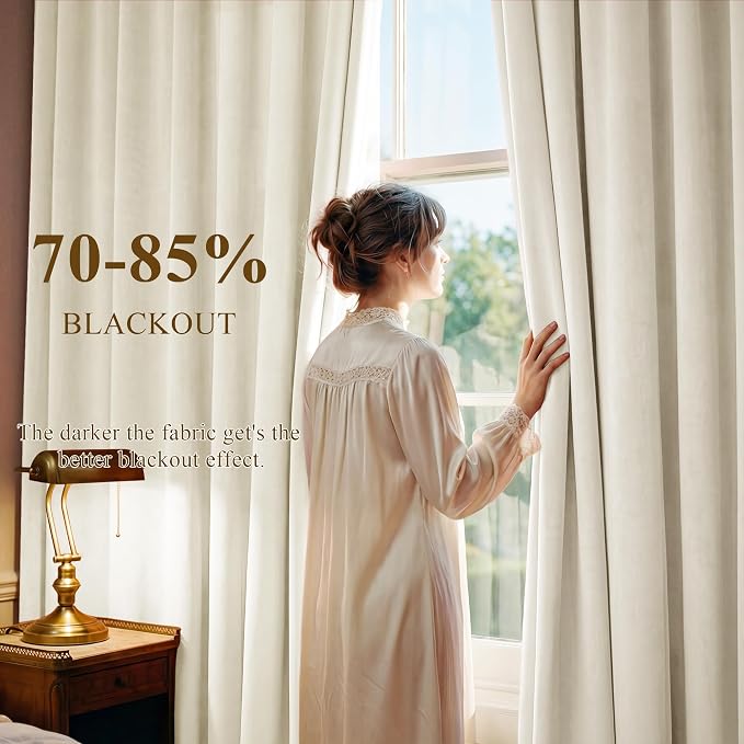 Ivory White Velvet Curtains for Nursery Back Tab, W52 x L120, Extra Back tab - Image 3