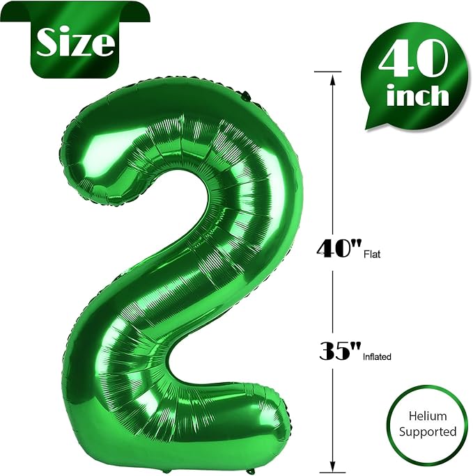 Green Number 2 Balloon 40 Inch, 2nd Birthday Party Decorations Men Women | Foil - Image 5