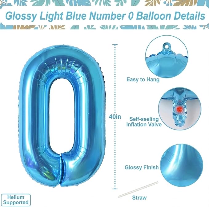 Light Blue Number 0 Balloon 40 Inch, Foil Numeral - Image 4