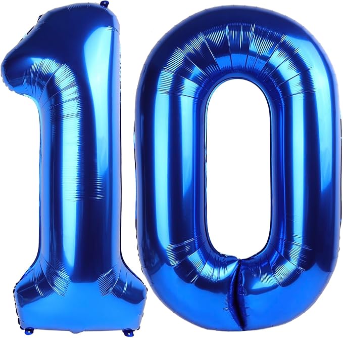 10 Balloon - Metallic Blue Birthday Number Balloons, 40 Inch Decorations | by ALPHADELTAPI