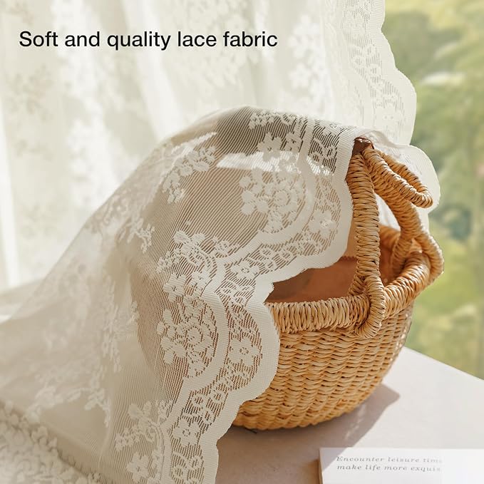 Anmao Vintage Lace Curtains 63 Inches Long 2 Panels Set, Romantic Elegant Light - Image 4