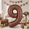 40 Inch Dark Brown Numbers 9 Balloons, Large Self Inflating Chocolate Brown by KAINSY