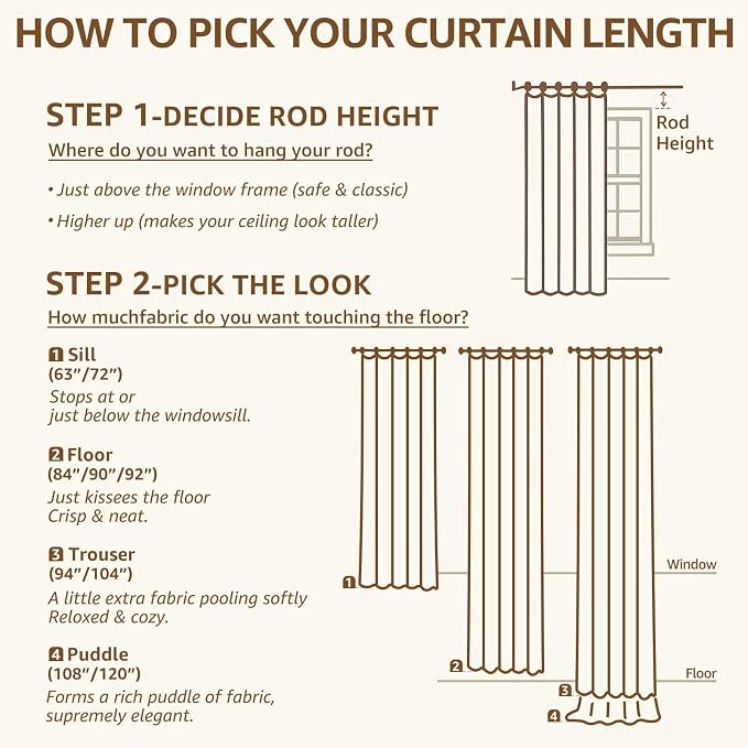 jinchan Taupe Floral Linen Curtains 108 Inch Farmhouse Back Tab 2 Panels | - Image 9
