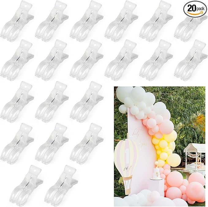 20 Pack Large Balloon Arch Clips Transparent Plastic 3.62 Inch Heavy Duty Large by Funria