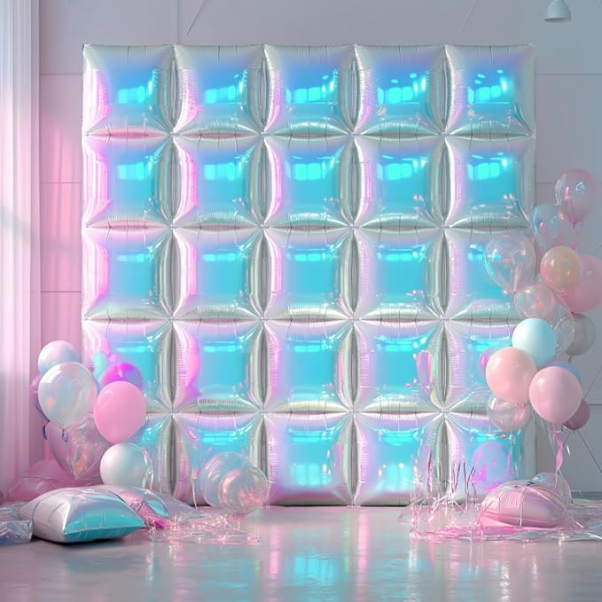 NISOCY 48PCS Iridescent Square Foil Balloons Wall Backdrop | Holographic - Image 9