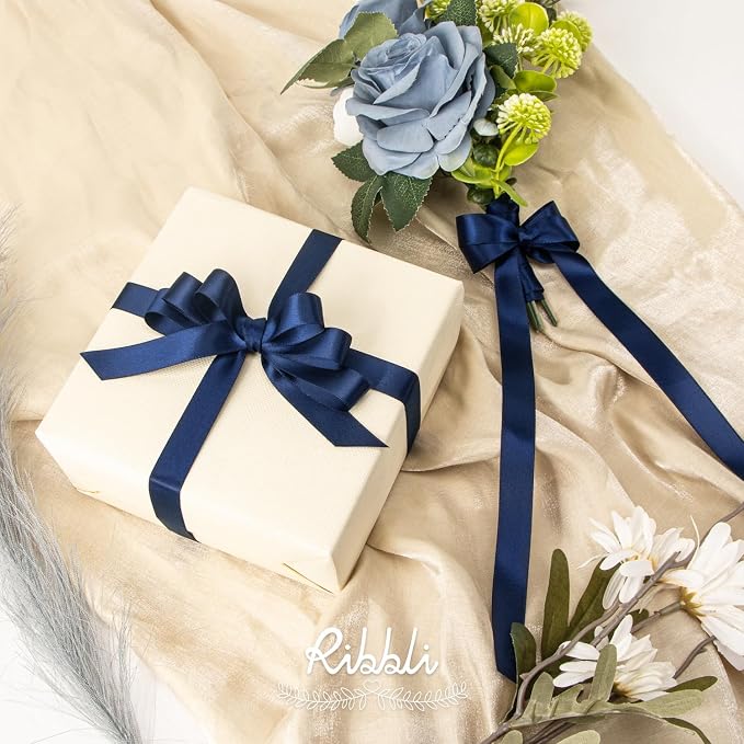 Ribbli Navy Satin Ribbon 5/8 inch x Continuous 25 Yards, Double Faced Satin Use - Image 2