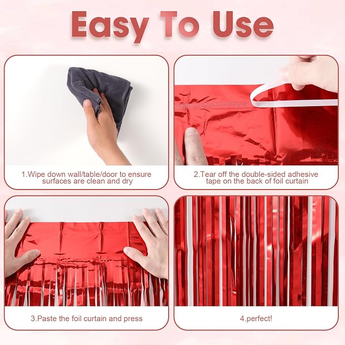 Voircoloria Laser Red Foil Fringe Backdrop Curtains, 3 Pack | Tinsel Streamers - Image 5