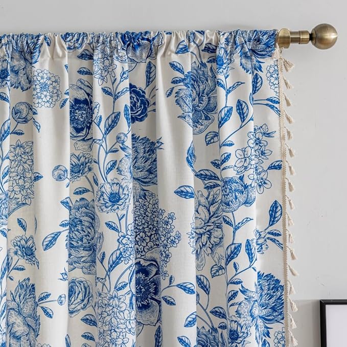 F-CHU Boho Curtains for Living Room 96 Inch Length French Country Floral Drapes - Image 3