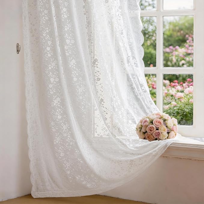Anmao Vintage Lace Sheer Curtains 63 Inches Long - Image 8