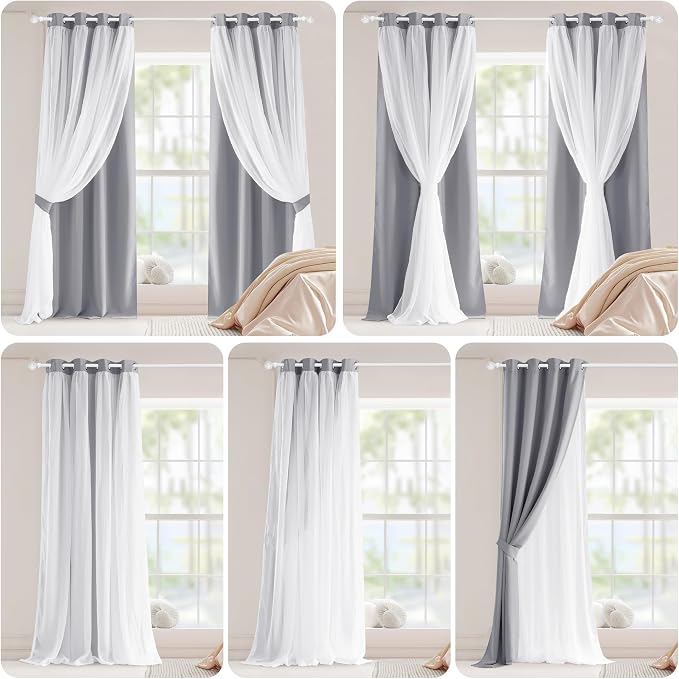 PONY DANCE Blackout Curtains Sheer Overlay, 2 Pieces | Decorative Window Drapes - Image 7