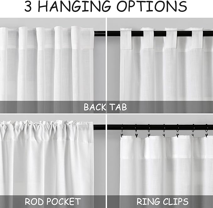 White Linen Curtains for Living Room 123 Inches Long Extra Long Back Tab - Image 4