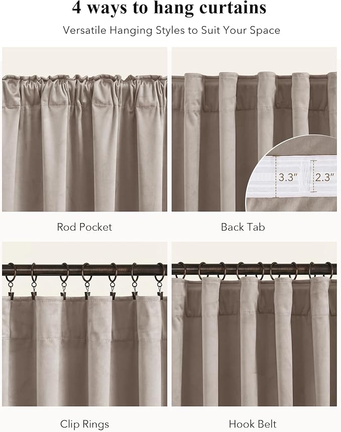 Camel Beige Velvet Curtains for French Door Decor, Light Blocking, Summer Heat - Image 2