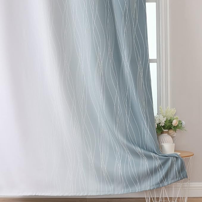 Stone Blue and Grayish White Blackout Curtains 108 Inches Long, Thermal - Image 6