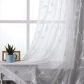 White Sheer Curtains Boho Leaf Floral Embroidered 54Wx96L | Light Filtering by VISIONTEX