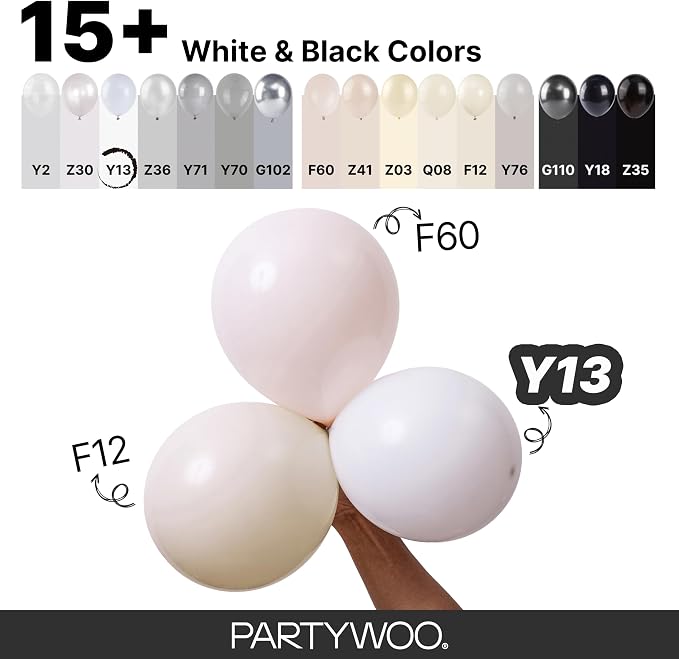 PartyWoo White Balloons 85pcs Matte White Latex Balloons Different Sizes | 18 - Image 4