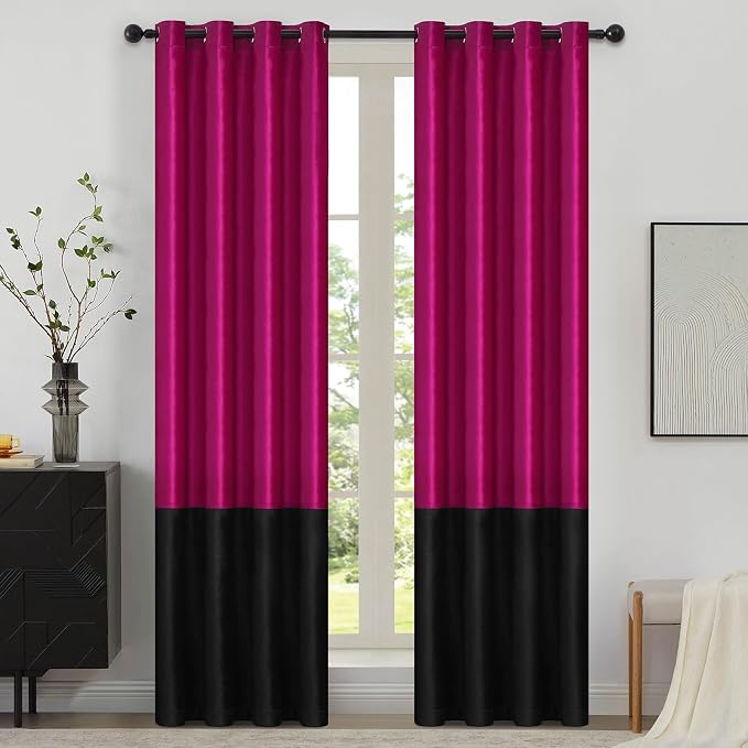 BULBUL Modern Hot Pink Black Velvet Curtains Luxury 90 inch by ModernShinyVelvetCurtains
