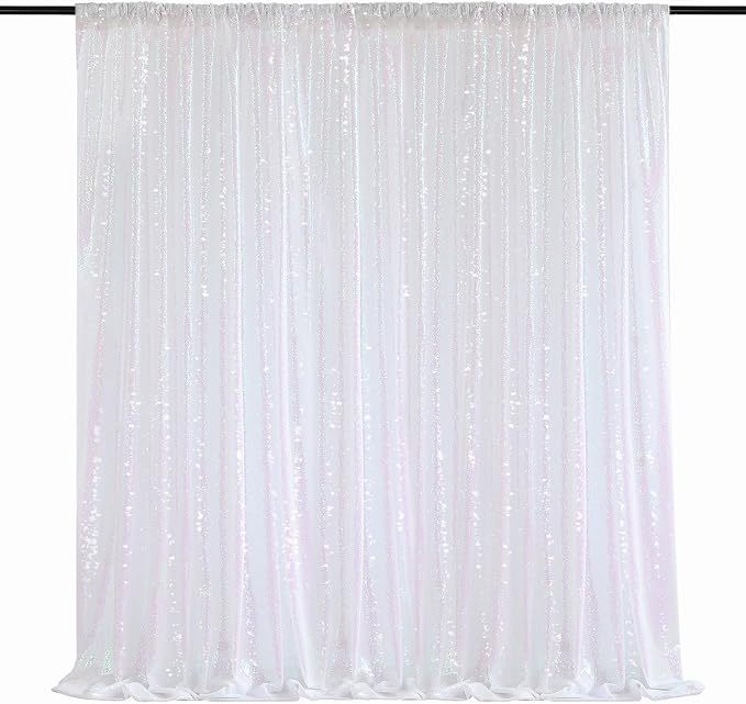 White Iridescent Sequin Curtains 10ftx10ft Photo Booths Backdrop | Photo by QueenDream