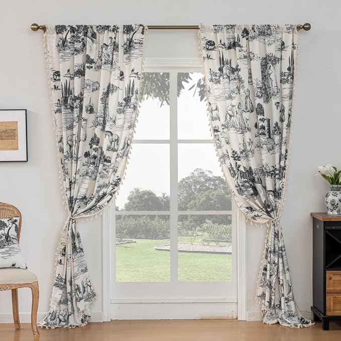 F-CHU Black Curtains for Living Room 2 Panels Patterned Print Semi Blackout - Image 5